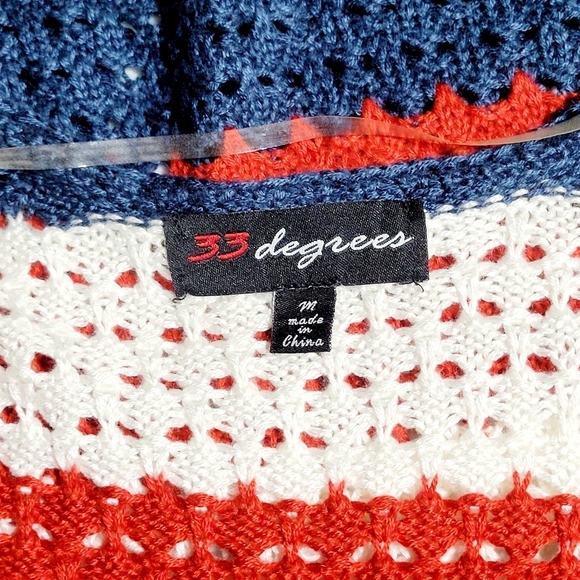 33 Degrees Patriotic Striped Crochet Long Bell Sleeve Sweater (M) - Picture 5 of 8